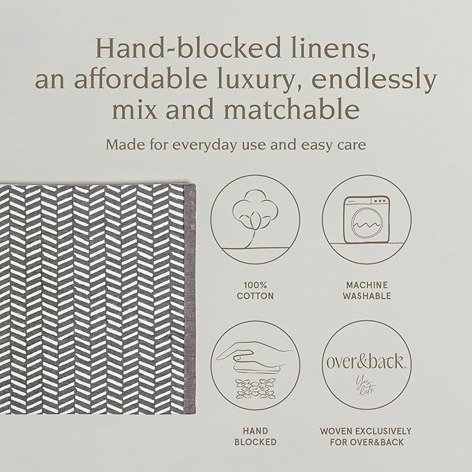 Over&Back Set of 4 Hand-Blocked Placemats - Colorful Dining Table Mat - Each Placemat is Unique - 100% Cotton - Machine Washable - Kitchen and Home Decor - Grey Herringbone