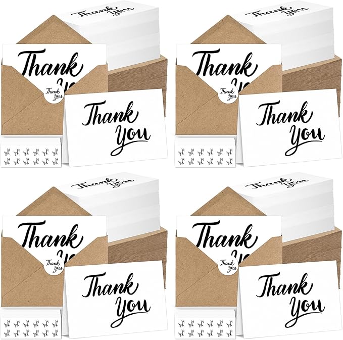 600 PCS Thank You Cards with Envelopes & Matching Stickers, Thank You Notes Bulk 4x6 Inch Minimalistic Design for Business, Baby Shower, Wedding, Small Business, Graduation, Bridal Shower, Funeral,White