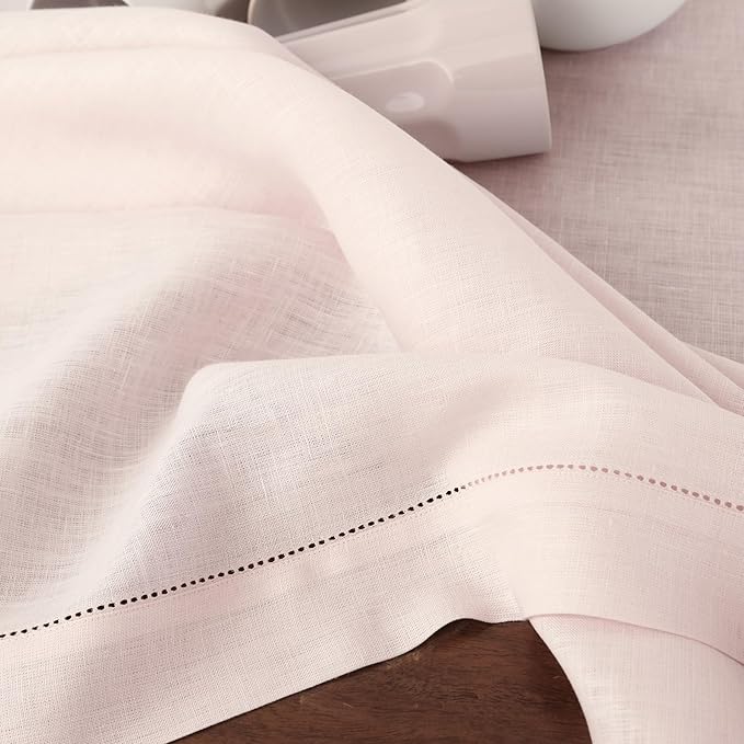 Solino Home Linen Placemats Set of 4 - Classic Hemstitch Pink Placemats 14 x 19 Inch - 100% Pure Linen Table Mats for Valentines, Spring, Easter