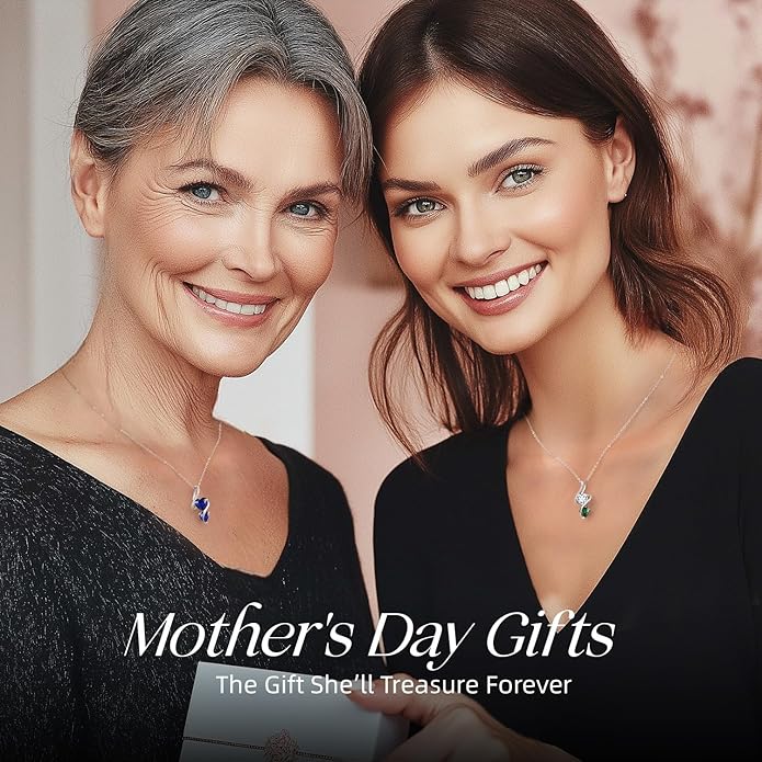 LOUISA SECRET Unique Double Heart Necklace Gifts for Wife Women, 925 Sterling Silver Tiny Birthstone Pendant Jewelry Gift for Her Girlfriend Mom Valentine's Day Anniversary Mother's Day Birthdays & Christmas