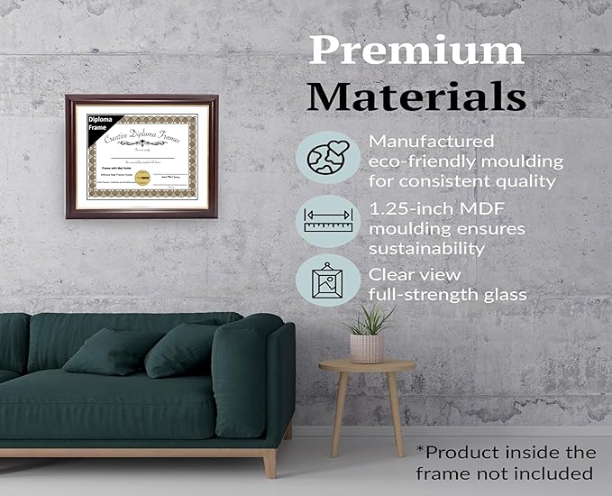 Creative Picture Frames 9x14 Mahogany Gold Rim Diploma Frame with White Mat Glass Easel and Installed Wall Hangers | Frame Holds 12x16 Media without Mat