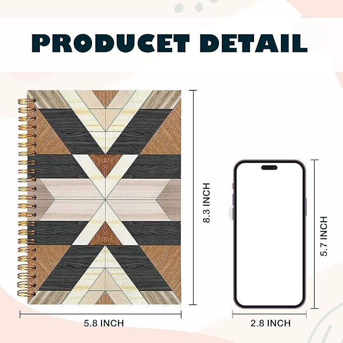 BearCake Boho Western Notebook Journal, Western Southwestern Tribal Aztec Pattern Notebook, Native American Gifts, Western Office Supplies, Native American Art Hardcover Spiral Notebook 5.5x8.3