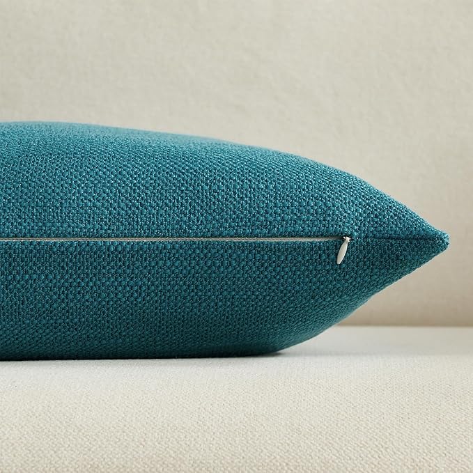 Meekio Set of 2 Linen Look Teal Pillow Covers 18x18, Decorative Throw Pillow Covers for Couch, Sofa, Bed & Living Room Decor