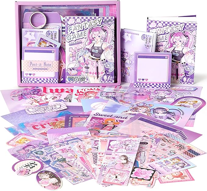 Auguro Scrapbook kit for Girls A6 Grid Kawaii notebooks Stationery Junk Journal Kit Scrapbooking Supplies kit Craft DIY Gift for Adult Teen Girl Cute Bullet Journal