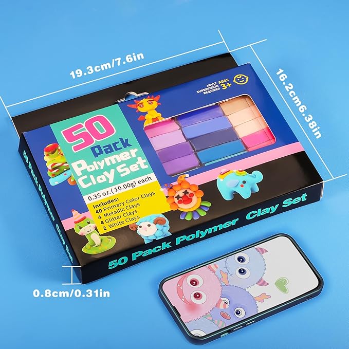CiaraQ Polymer Clay Kit, 48 Colors Modeling Clay for Kids, Small Blocks Oven Bake Clay, DIY Mold Starter Kits, Gifts for Children&Adult and Artist.