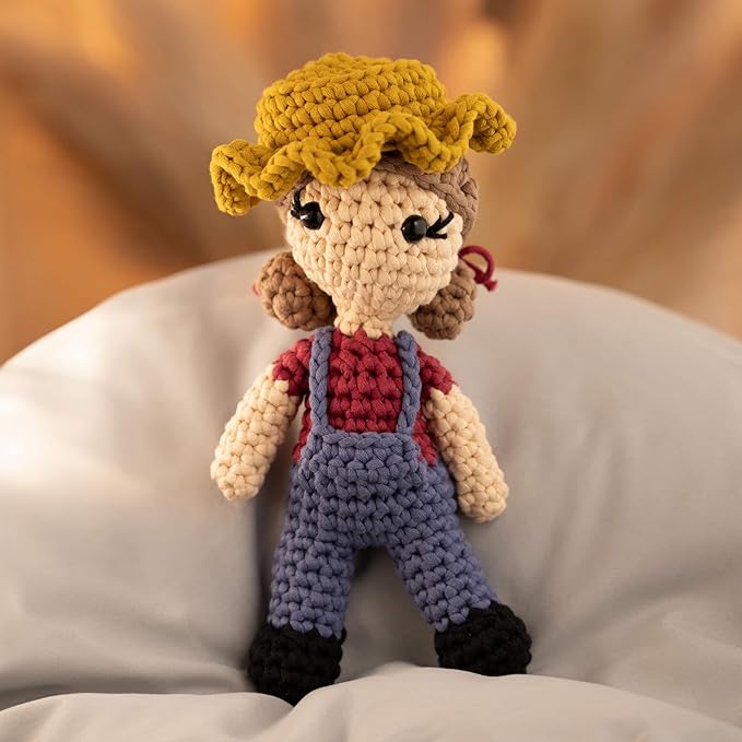 Amigurumi Crochet Kit for Beginners Adults and Kids, Learn to Crochet Kits for Adults Beginner with Easy Yarn, Stuffed Crochet Animal Kit with Step-by-Step Video Tutorials – Dottie the Farmer