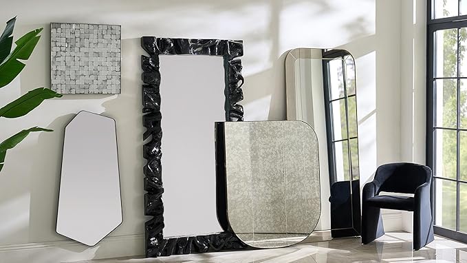 Z Gallerie Futuro Wall Mirror Geometric Grid Frame Vintage White Black