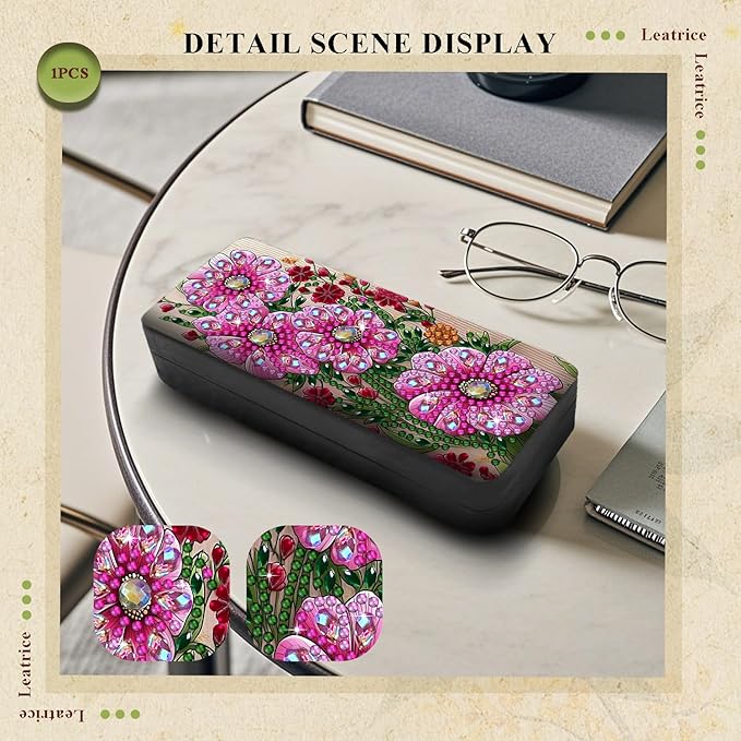 Leatrice Flower Diamond Art Kits for Adults Small Diamond Painting Kit Gem Art Paint by Diamonds Dot Eyeglasses Case 5d Diamond Art DIY for Beginner Women
