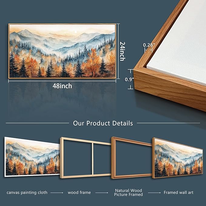 KELIYUAN Large Canvas Wall Decor For Living Room Wall Art For Bedroom Office Murals Abstract Mountain Forest Painting Farmhouse Wall Pictures Modern Room Home Decor Aesthetics Wood Framed 24"X48"