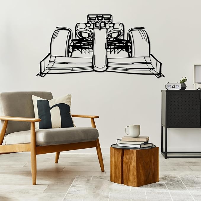 Formula Car metal Wall Art, Sports Car metal Silhouette, Formula Car Lovers Metal Wall Decor, Racing Gifts For Men, Minimalist Sculpture for Garage, Man Cave, Gift for Father's, (Black-45"x12.4" inch)