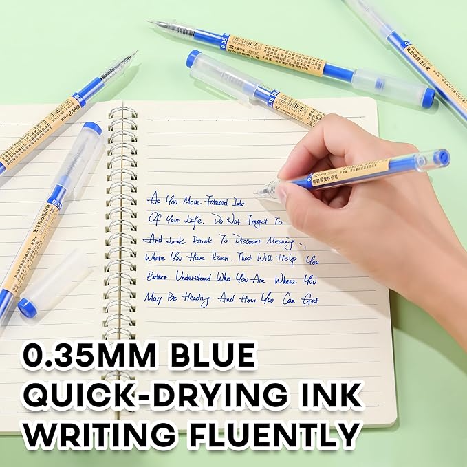 RIANCY 12 Pack Blue Gel Ink Pens, 0.35mm Extra Fine Point, Smooth Writing Rollerball Pens, Japanese Style Quick Dry No Smear No Bleed Ballpoint Pens for Journaling Note Taking Office School Supplies