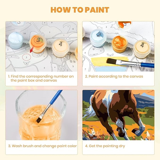 MXJSUA Horse Framed Paint by Numbers for Adults Beginners, Easy Adults' Paint-by-Number Kits on Canvas with Easel, Animal Acrylic Number Painting Crafts Kits Gifts for Home Decor, 8x12inch