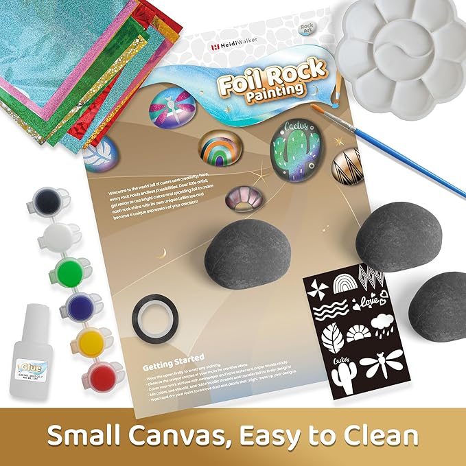 Piano Potato Rock Painting Kit for Kids, Foil Rock Art Craft Set with 10 River Rocks, 6 Paints & 10 Foil Stencils, Creative Arts and Crafts for Kids Ages 6-12