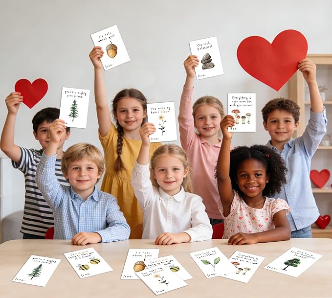 Nature Valentine's Day Cards, Nature Pun Cards, 8 Designs, 40 Pack Valentine's Classroom School Exchange Cards for Girls Boys Party Favors