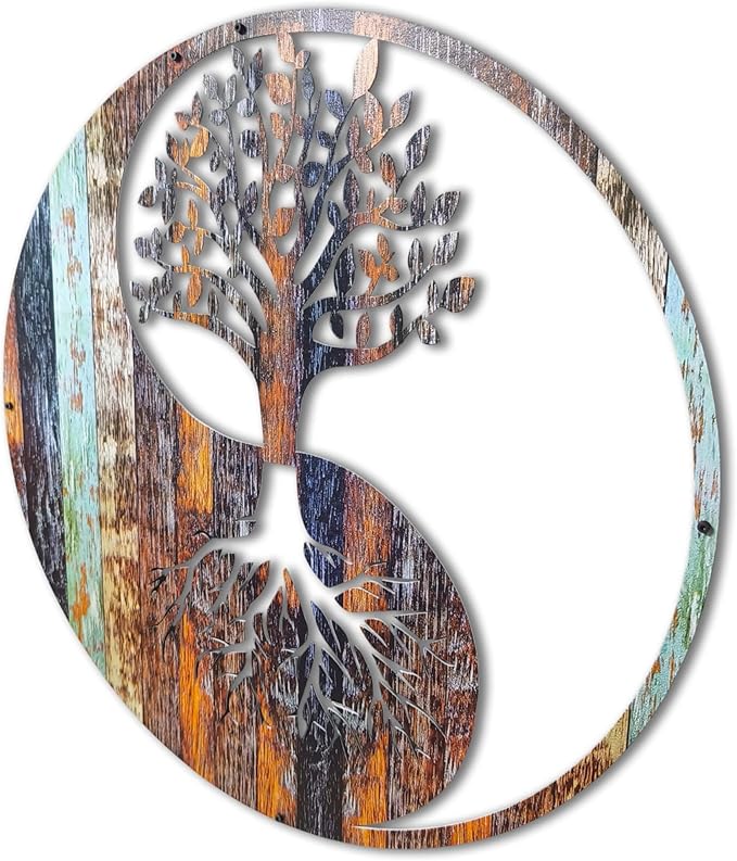 Venodeco Yin Yang Tree of Life Wall Decor – Indoor & Outdoor Use | 2mm Laser-Cut Steel with UV Printed Design | Elegant Wall Art for Home, Garden, Living Room, Office | Floating Effect, Easy to Hang