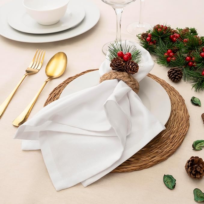Blue Needles Solid Cloth Napkins Set of 12 White 100% Cotton Dinner Napkins 18x18 inches - Soft, Reusable, Absorbent & Washable Linen, Ideal for Christmas Events, Parties & Everyday Use