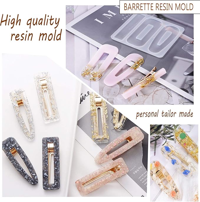 63PCS Resin Molds DIY Hair Clip Jewelry Casting Mold,Hair Clips Molds for Hair Pin Making, Hair Pin Silicone Molds for Epoxy Resin Crafts