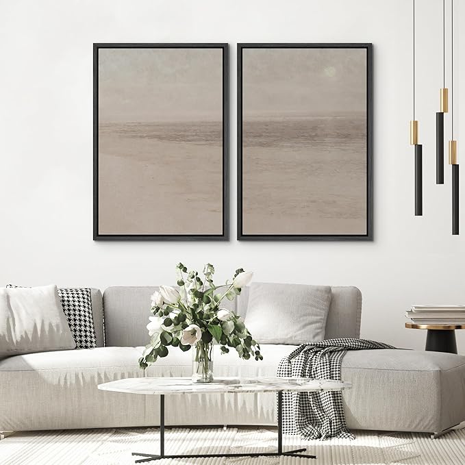 SIGNWIN Framed Canvas Print Wall Art Set Soft Abstract Landscape Cool and Neutral Tones Modern Minimalism Decorative Nordic for Living Room, Bedroom, Office - 24"x36"x2 Black