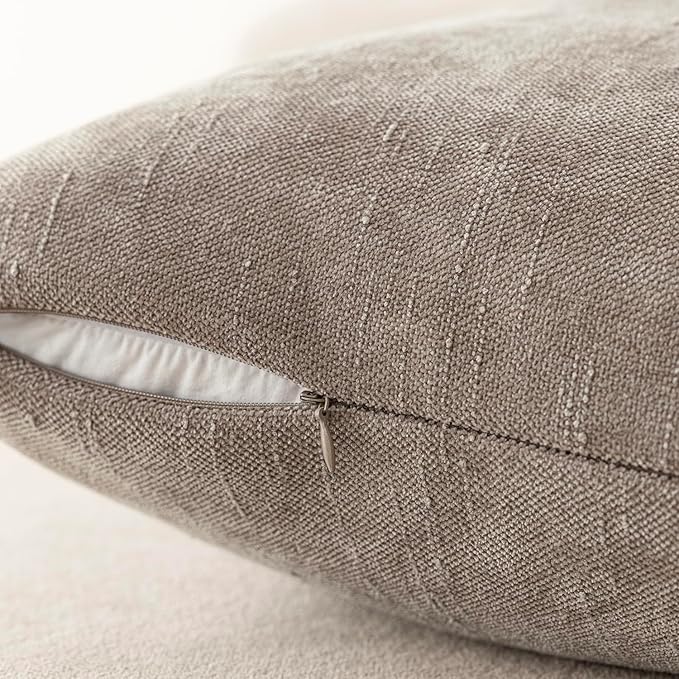 Foindtower Set of 2 Soft Textured Chenille Throw Decorative Pillow Covers Square Accent Solid Cushion Cover Cozy Neutral Farmhouse Pillow Case for Couch Sofa Bedroom Living Room 24x24 Inch,Light Taupe