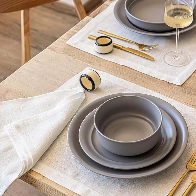 Over&Back Set of 4 Washed 100%-Linen Woven Placemats - Colorful Dining Table Mat - Machine Washable - Kitchen and Home Decor - Ivory