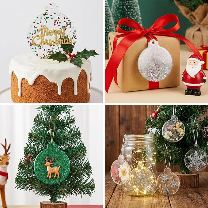 6 Pcs Silicone Resin Ornament Molds Kit, 4-Cavity Deep Round Mold & 4 Holiday Ornament Resin Molds with Fake Sprinkles, Epoxy Resin Molds for Christmas DIY Crafts, Keychains & Jewelry Making