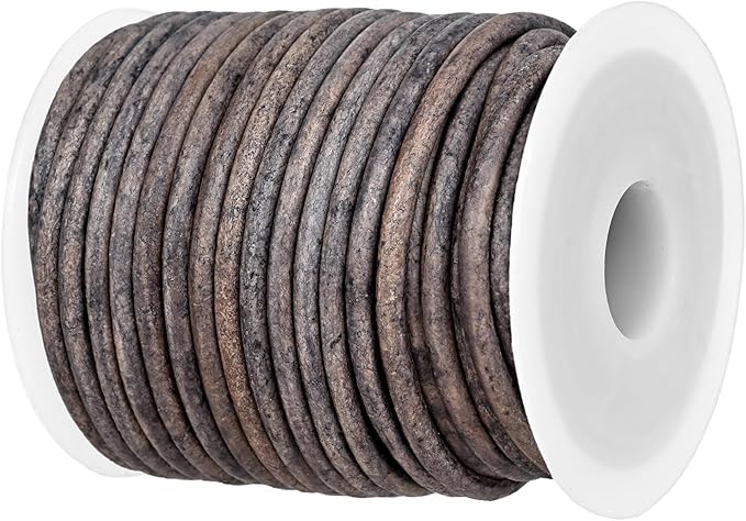 GENIQUE Real/Genuine Round Leather String Cord for Necklace, Bracelets, Jewellery, Braiding (3mm, Grey Distressed)