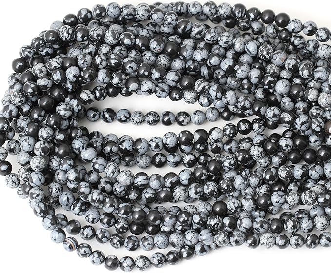 60PCS 6mm Natural Black Snowflake Obsidian Gemstone Round Loose Beads Stone Beads for Jewelry Making DIY Findings 1 Strand 15"