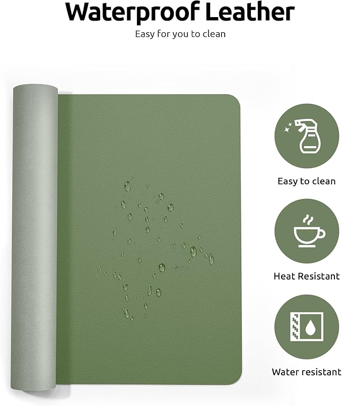 YSAGi Leather Desk Pad Protector, Office Desk Mat, Large Mouse Pad, Non-Slip PU Leather Desk Blotter, Laptop Desk Pad, Waterproof Desk Writing Pad for Office and Home (Bamboo Green, 23.6" x 13.8")