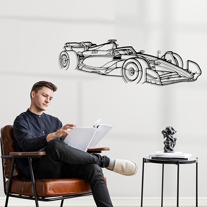 Formula Car Metal Wall Art, Sports Car Metal Silhouette, Formula Car Lovers Metal Wall Decor, Racing Gifts For Men, Minimalist Sculpture for Garage, Man Cave, Gift for Father's, (Black-30" x8.2" inch)