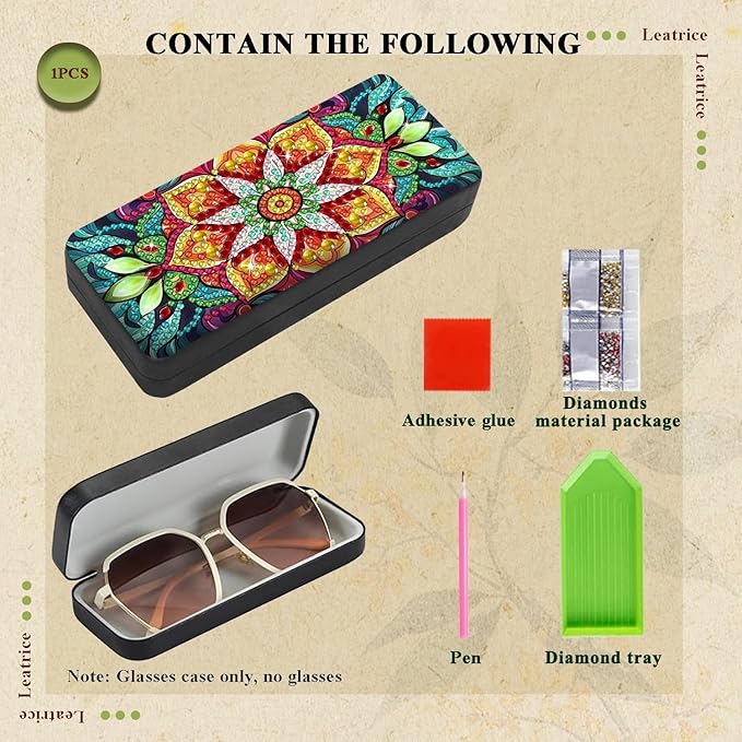 Leatrice Mandala Diamond Art Kits for Adults Small Diamond Painting Kit Eyeglass Case Hard Shell Gem Art Paint by Diamonds Dot 5d Diamond Art DIY for Beginner Women