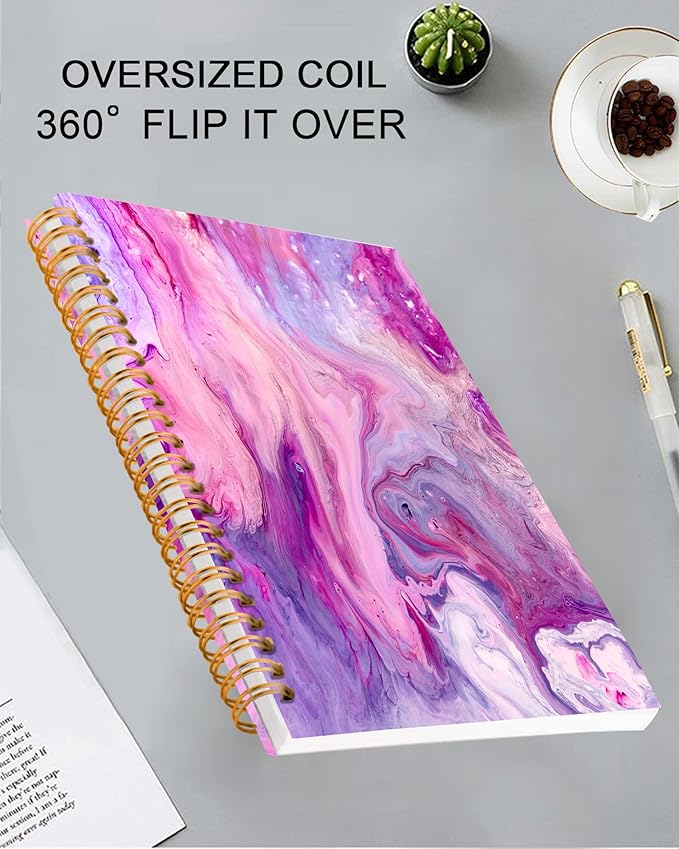 iampanda Spiral Journal Notebook,Strong Twin-Wire Binding with Premium Paper for Girl Women,Luxury 60 Sheets A5 College Ruled Notebook/Journal,Perfect for School Office Home Gifts,Pink Purple Marble