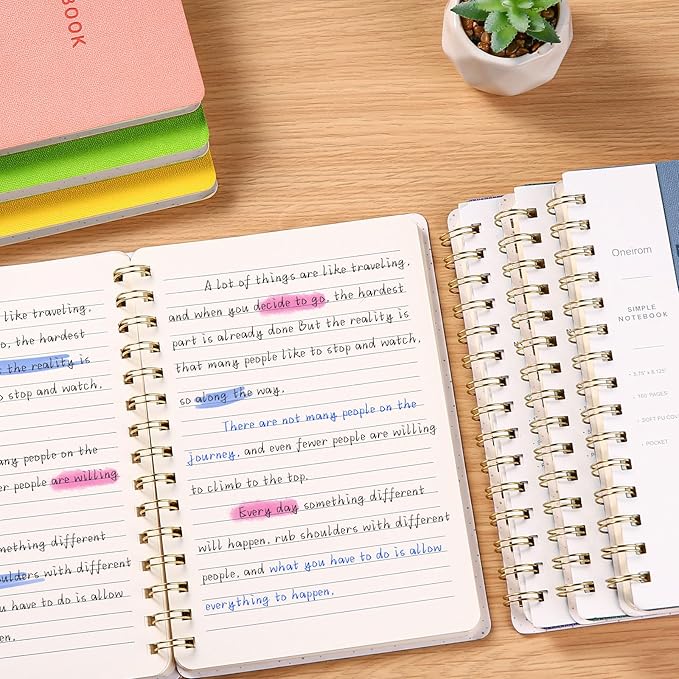 Spiral Notebook - Lined 160 Pages Journal with Back Pockets for College Journal, Twin-Wire Binding Notebook Perfect for Office & Home School Supplies, LightYellow Reefblue Navy Blue