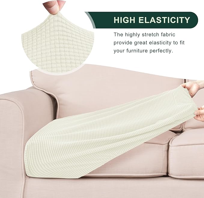 CHUN YI Stretch Chair Couch Cushion Cover Suitable for Armchair, Sofa Seat Slipcover with Spandex Jacquard Fabric(Small,Ivory White/Cream)