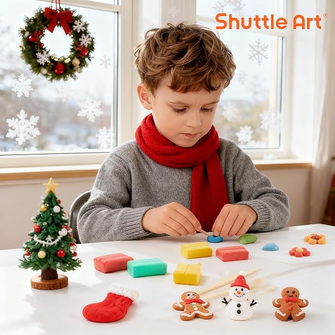 Shuttle Art 117 PCS Polymer Clay Kit, 95 Unique Colors & Extra Basic Colors, 5 Carving Tools, Non-Toxic, Non-Sticky, Small Block, Ideal Gift for Kids