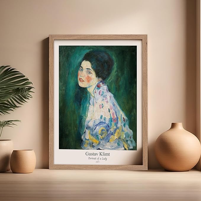 Poster Master Vintage Gustav Klimt Poster - Retro Portrait of a Lady Print - Expressionism Art - Woman Art - Classic Painting - Aesthetic Art - Living Room or Office Decor - 16x20 Beige Framed