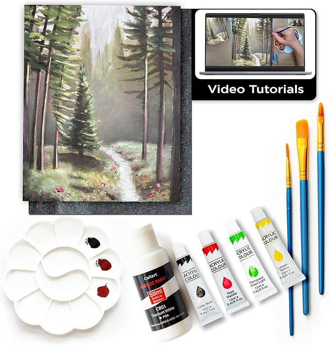 Painting4Real DIY Art Painting Kit for Adults – Learn to Paint Mystic Woods with Video Tutorials – 9 Pieces Acrylic Paint Set for Adults –Perfect Christmas Crafts & Holiday Gifts for Art Lovers