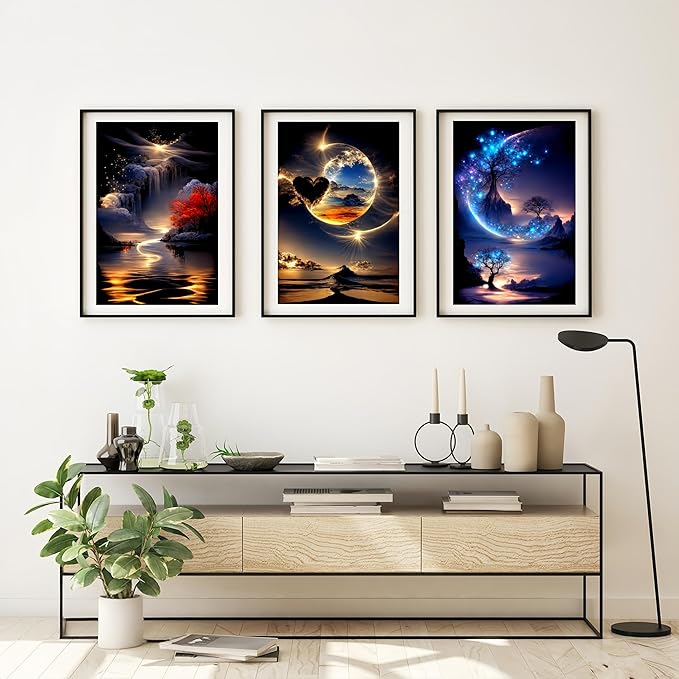 6 Pack Diamond Art Kits for Adults,Landscape 5D Diamond Painting for Adult Beginners, Moon DIY Full Drill Round Gem Painting Dot Art Sets,Home Wall Decor 9.8x13.8 Inch