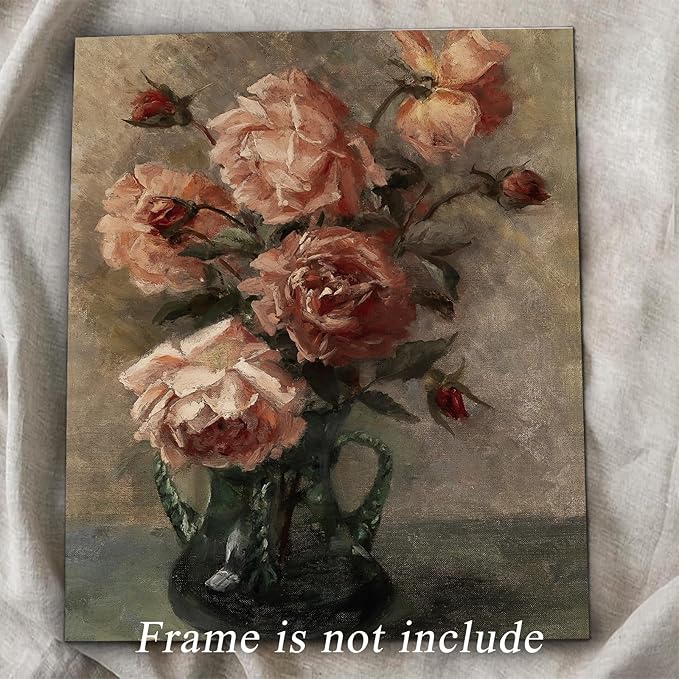 uniro Vintage Floral Wall Art, Retro Flower Botanical Painting, Farmhouse Wall Decor Rustic Still Life Roses Canvas Prints, Vintage Art for Bedroom Bathroom Decor (8" x 10" - UNFRAMED)