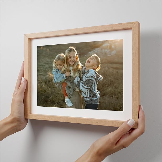 Mixtiles Official Custom Photo Tiles - Magnetic Wall Frames - Adhesive Sticker, no Nails - Personalized Printed Photos - Various Sizes and Frames - 11x8-1-Tile - Border Oak