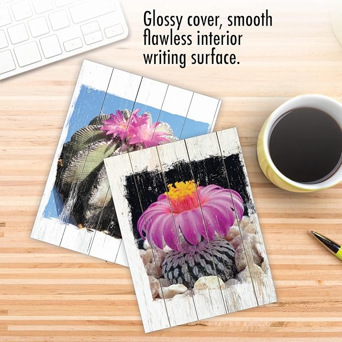 The Best Card Company - 10 Blank Note Cards with Envelopes (4 x 5.12 Inch) - Bulk All Occasion Cards Boxed - Flowering Cactus Spheres AM6439OCB-B1x10