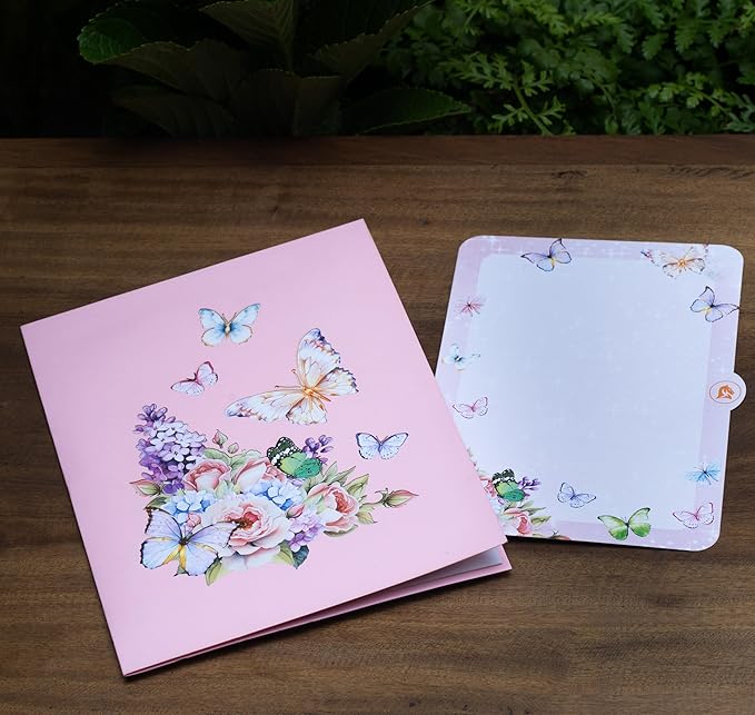 Butterfly Garden 3D Pop-Up Greeting Card – Elegant Floral Pop-Up Card for Birthday, Mother’s Day, Wedding, Anniversary