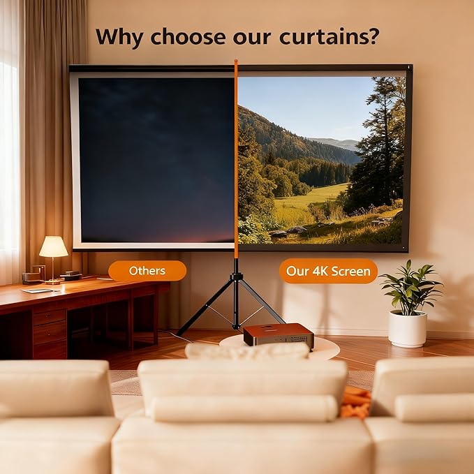 Projector Screen with Stand 80 Inch, 16:9, High Gain, Indoor Outdoor 4K HD PVC Projection Screen, Portable Wrinkle-Free Movie Screen, Easy Setup and Carrying for Home Theater