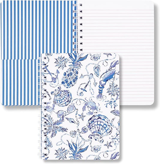 Lilly Pulitzer Hardcover Mini Spiral Notebook, 8.25" x 6.5" Small Journal with 160 College Ruled Pages (Resort White Barefoot Beachcomber)