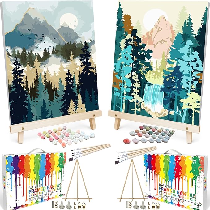 BAISITE Paint by Numbers Kit for Adults Beginners,16" Wx20 L 2 Pack Canvas for Painting Kits for Adults in Colorful Box 7172 Already Framed