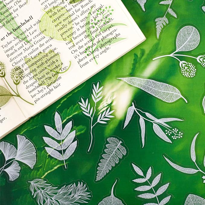 120 Pieces Leaf Vein Theme PET Stickers Set, 6 Pack Nature Ephemera for Scrapbooking, Journaling, DIY Crafts, and Art Supplies
