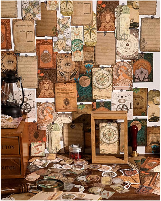 100PCS Vintage Journaling Scrapbooking Supplies Ephemera Pack for Junk Journal Bullet Journals Planners Decoupage Paper Scrapbook Stickers Aesthetic Cottagecore Collage Craft Album (Astronomy)