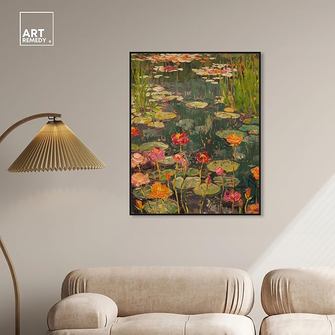Art Remedy Afternoon Visit Framed Impressionism 1 Piece Canvas Wall Art/Monet And Van Gogh Inspired Art, 31" x 37", Black Frame