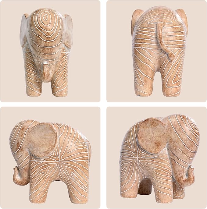 Kakizzy Elephant Statue, African Animal Decor, Wooden Elephant Gift for Women, Boho Decor for Living Room, Shelf, Office（1Pack, Big）