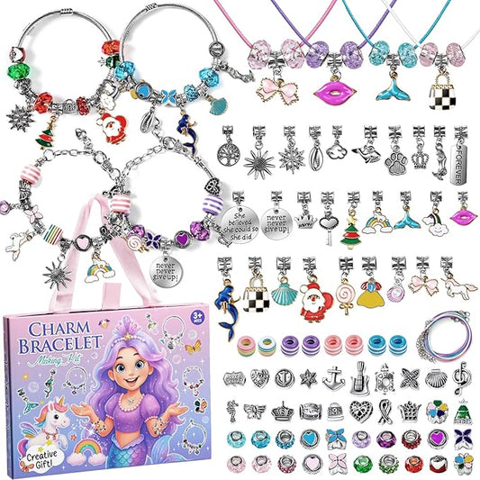 Taybonds Charm Bracelet Making Kit, DIY Jewelry Craft Toys for Girls Ages 4-6 6-8 8-12, Unicorn Mermaid Creative Gift Set for Birthday Christmas Friendship Bracelet Making