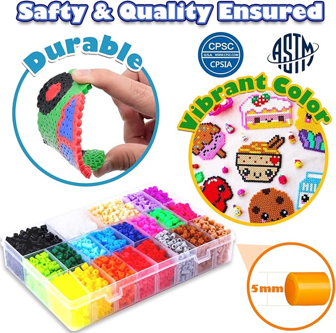 FUNZBO 5200 5mm Fuse Beads Kit - 24 Colors | 66 Patterns, Christmas Crafts Toys for Girls Ages 8-12, Arts and Crafts for Kids Ages 6-8, Christmas Gifts for Girls Boys Age 5 6 7 8 9 10 11 12 Year Old